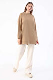 Bej-Bisiklet Yaka Reglan Kol Sweatshirt