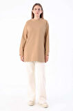 Bej-Bisiklet Yaka Reglan Kol Sweatshirt