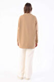 Bej-Bisiklet Yaka Reglan Kol Sweatshirt