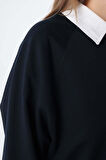 Lacivert-Bisiklet Yaka Reglan Kol Sweatshirt