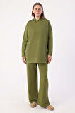 Haki-Kapüşonlu Sweat Tunik