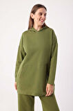 Haki-Kapüşonlu Sweat Tunik