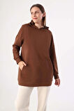 Kahve-Kapüşonlu Sweat Tunik
