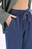 Koyu Mavi-Beli Lastikli Denim Pantolon