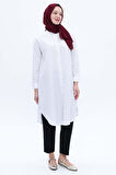 Beyaz-Pamuklu Çizgili Poplin Gömlek Tunik