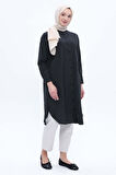 Siyah-Pamuklu Çizgili Poplin Gömlek Tunik