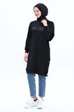 Siyah-Pamuklu Nakışlı Sweat Tunik