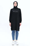 Siyah-Pamuklu Nakışlı Sweat Tunik