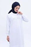 Beyaz-Pamuklu Nakışlı Sweat Tunik