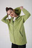 Açık Yeşil-Fermuarlı Sweat Hırka