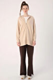 Bej01-Fermuarlı Sweat Hırka
