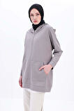 Gri-Fermuarlı Sweat Hırka