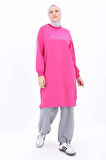 Fuşya-Pamuklu Nakışlı Sweat Tunik