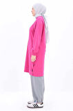 Fuşya-Pamuklu Nakışlı Sweat Tunik