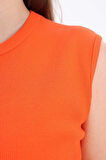 Turuncu-Pamuklu Fitilli Kolsuz T-Shirt