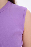 Mor-Pamuklu Fitilli Kolsuz T-Shirt