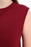 Bordo-Pamuklu Fitilli Kolsuz T-Shirt