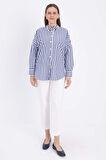 Beyaz-Lacivert-Oversize Basic Gömlek
