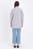 Beyaz-Gri-Oversize Basic Gömlek