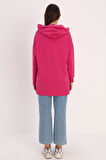 Fuşya-Kapüşonlu Kanguru Cepli Sweatshirt