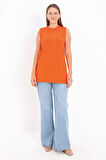 Turuncu-Kolsuz T-Shirt Tunik