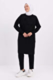 Siyah-NAKIŞLI PİLİKAŞELİ SWEAT TUNİK