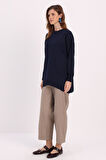 Lacivert-MANŞETİ DUBLE KATLAMALI TUNİK