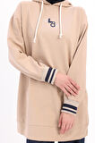 Bej-NAKIŞLI MANŞETİ RİBANALI SWEAT TUNİK