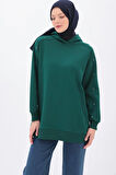 Zümrüt-KOLLARI TAŞLI KAPÜŞONLU SWEAT TUNİK