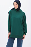 Zümrüt-KOLLARI TAŞLI KAPÜŞONLU SWEAT TUNİK