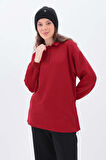 Kırmızı-Yanları Fermuarlı Yakalı Sweat Tunik