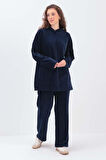 İndigo-KAPÜŞONLU KANGURU CEPLİ PANTOLONLU TAKIM