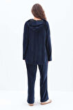 İndigo-KAPÜŞONLU KANGURU CEPLİ PANTOLONLU TAKIM