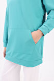 Turkuaz-Kapüşonlu Sweat Tunik
