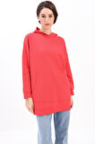 Nar Çiçeği-Kapüşonlu Sweat Tunik