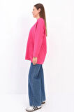 Fuşya-Bisiklet Yaka Reglan Kol Sweatshirt