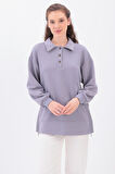 Gri-Yanları Fermuarlı Yakalı Sweat Tunik