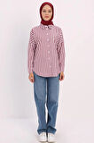 Bordo-Beyaz-Oversize Basic Gömlek