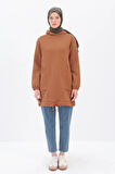 Açık Kiremit-Kulplu Kapüşonlu Sweat Tunik