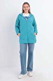 Turkuaz-Fermuarlı Sweat Hırka