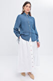 Açık Mavi-Belden Bağlamalı Viskon Gömlek Tunik