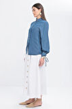 Açık Mavi-Belden Bağlamalı Viskon Gömlek Tunik