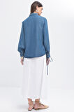 Açık Mavi-Belden Bağlamalı Viskon Gömlek Tunik