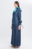 Koyu Mavi-Belden Bağlamalı Viskon Gömlek Tunik