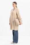 Bej-Yakası Fırfırlı Bağcıklı Uzun Gömlek