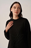 Siyah-Yumuşak Dokulu Nakışlı Sweatshirt