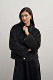 Siyah-Gold Dügmeli Peluş Ceket