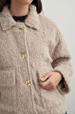 Vizon-Gold Dügmeli Peluş Ceket
