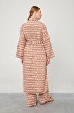 Levidor Kiremit Desenli Keten Kuşak Bağlamalı Kimono Takım