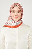 Levidor Turuncu LVD Baskılı Trend Twill Eşarp